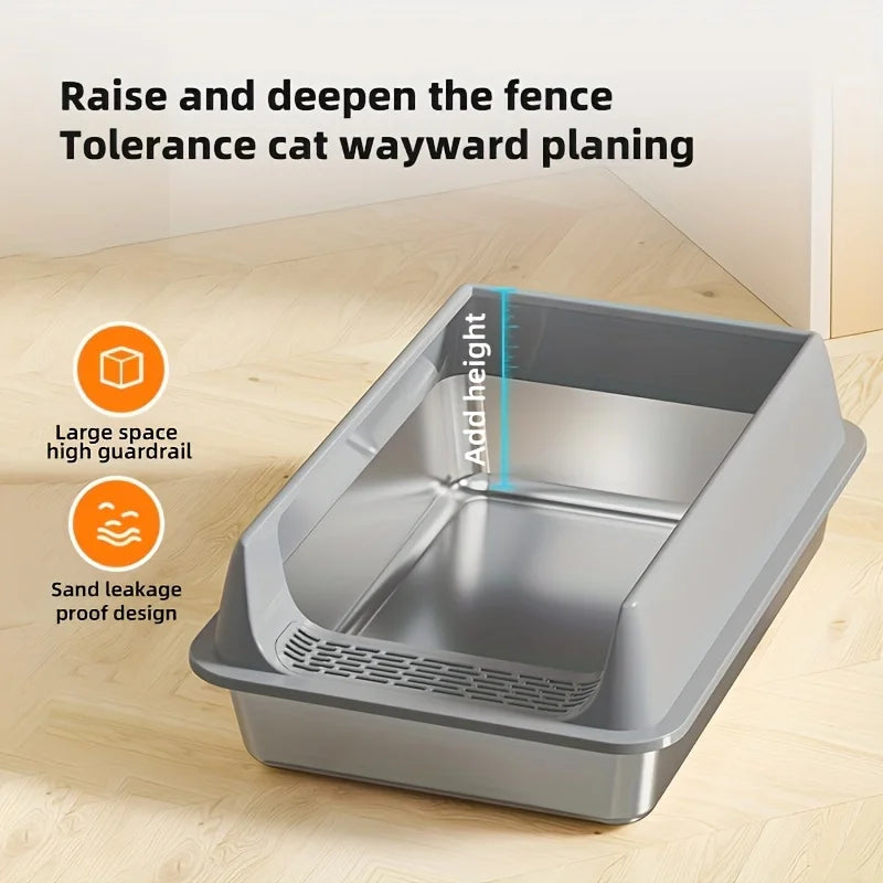 Stainless Steel Semi-Enclosed Cat Litter Box