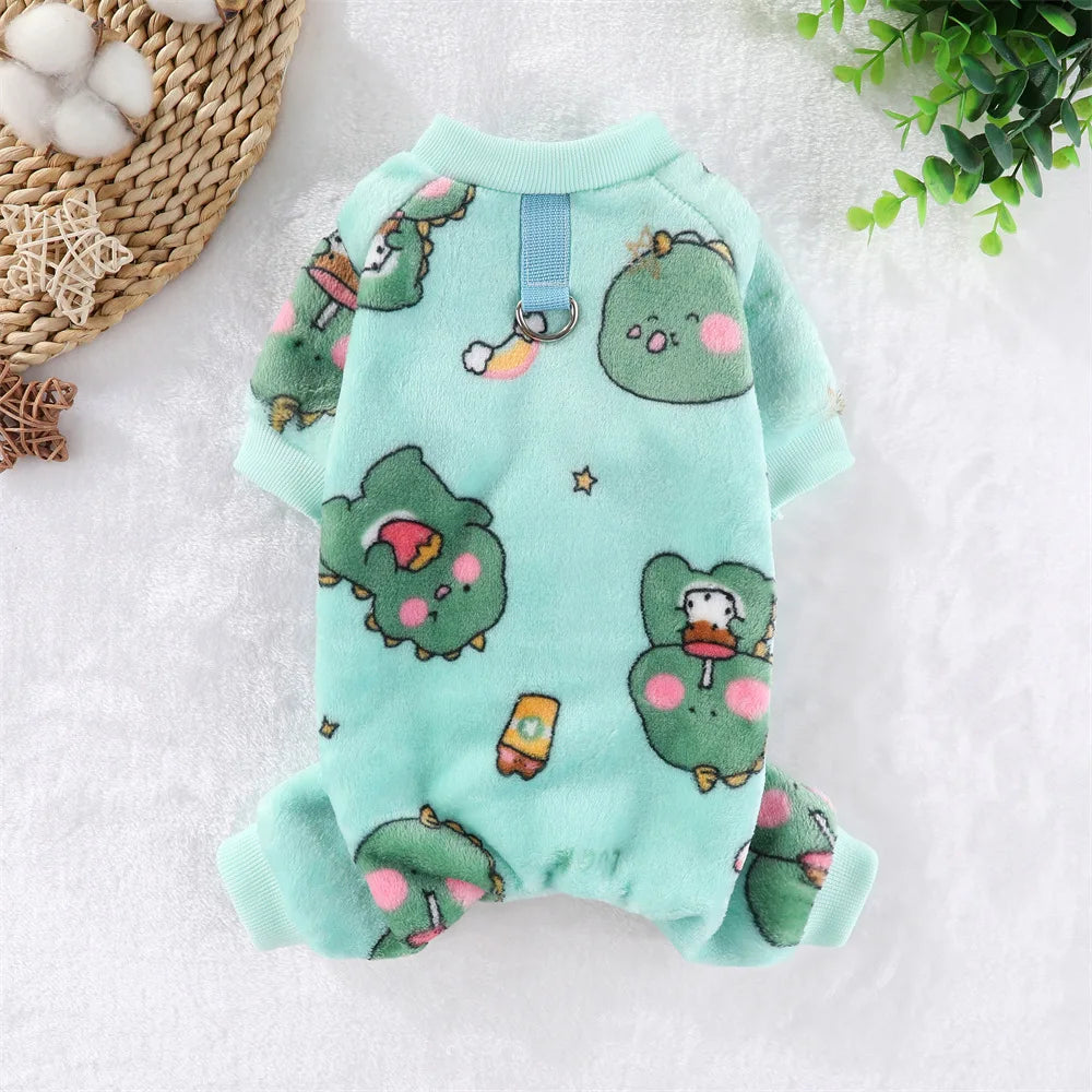 Fleece Dog & Cat Jumpsuit with Leash Ring | Soft Warm Autumn Winter Coat for Puppies to Large Dogs