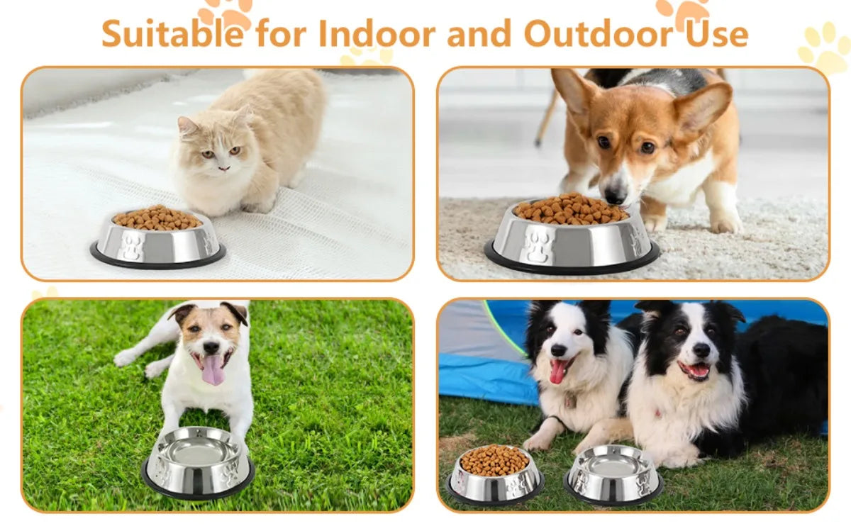 Stainless Steel Pet Bowl with Non-Slip Rubber Base for Dogs & Cats