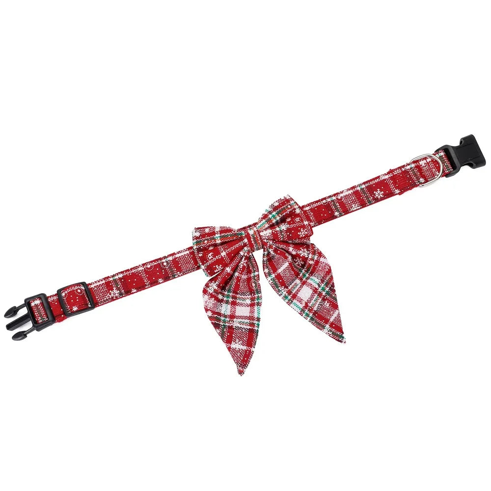 Collier pour chien flocon de neige festif avec nœud - Motif de Noël en coton