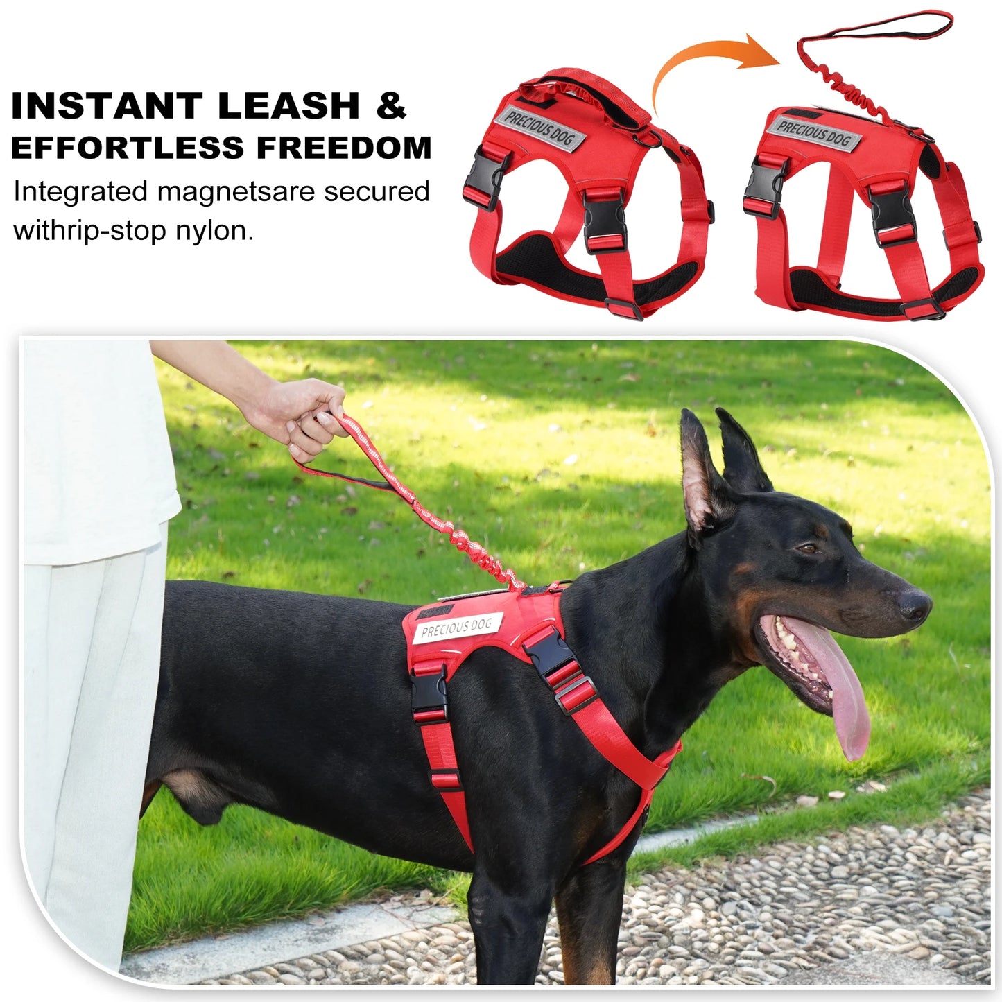 Reflective Emotional Support Dog Vest Harness with Handle & Lead — Easy On/Off for Large Dogs