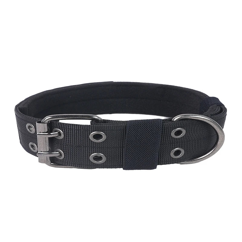 Military Dog Collar with Metal D-Ring & Buckle — Adjustable Working Collar for Medium & Large Dogs