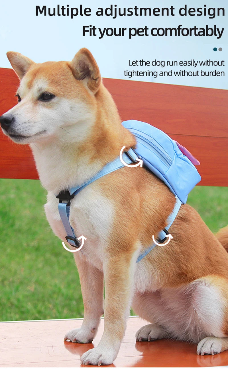 Adjustable Dog Harness with Snack Bag Backpack