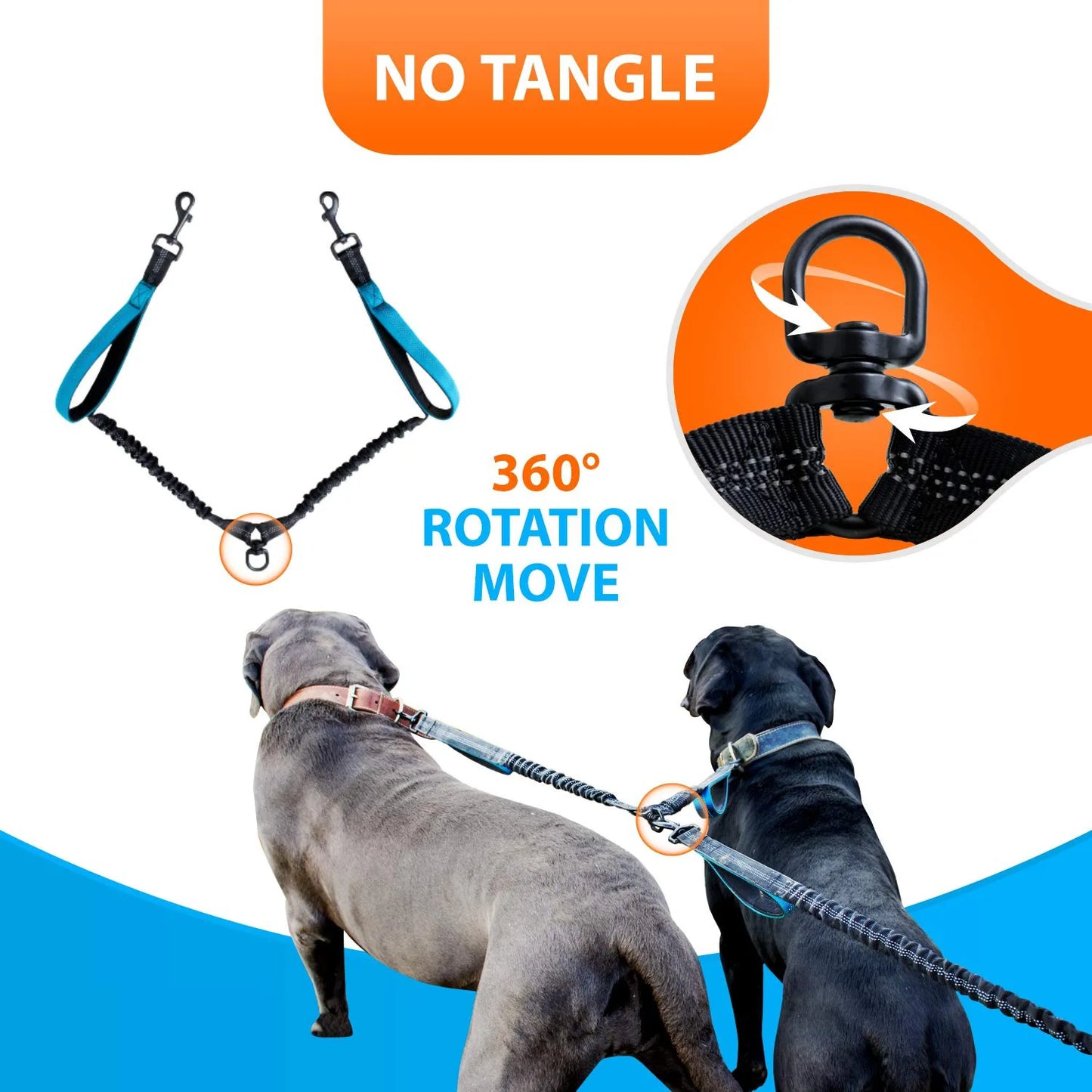 Double Dog Leash with Elastic Shock Absorber
