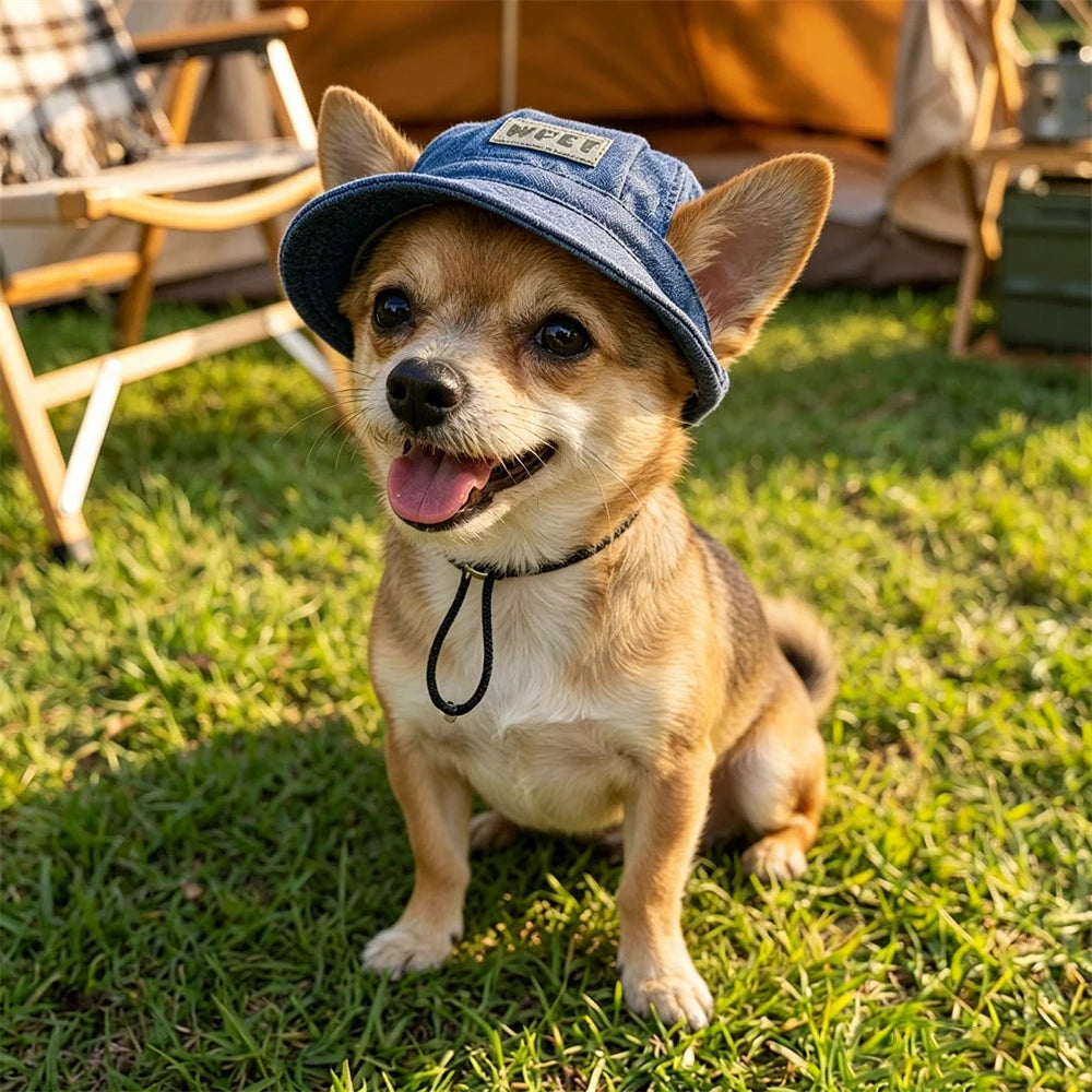 Washed Denim Dog Sun Hat