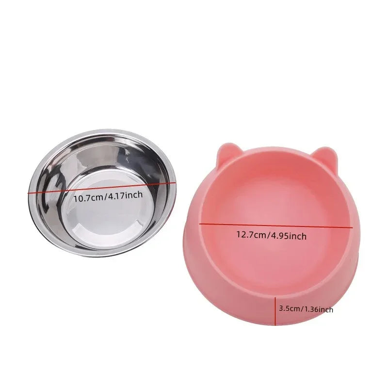 Cat Ear Stainless Steel Pet Bowl with Non-Slip Base