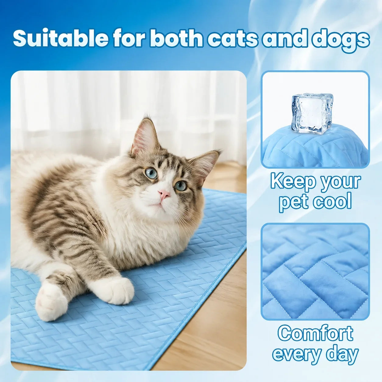 Breathable Cooling Mat for Dogs & Cats — Washable Summer Ice Pad in 4 Sizes, Single or Twin Pack