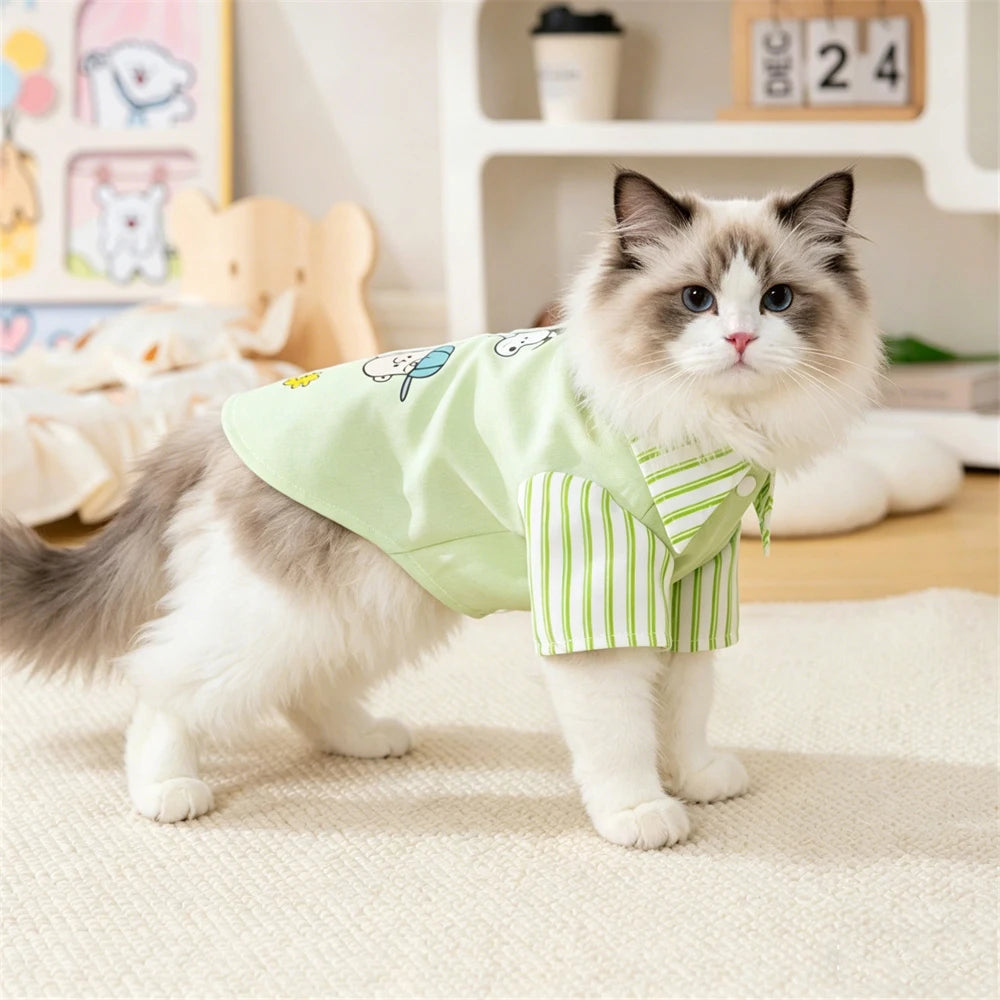 Striped Pet Shirt with D-Ring for Cats & Small Dogs