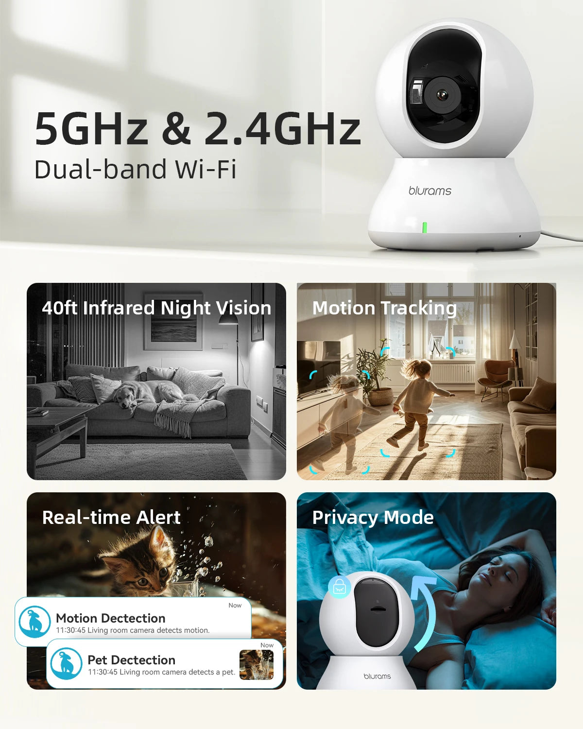 2K Indoor 360° Pet & Home Security Camera with Night Vision & Two-Way Talk