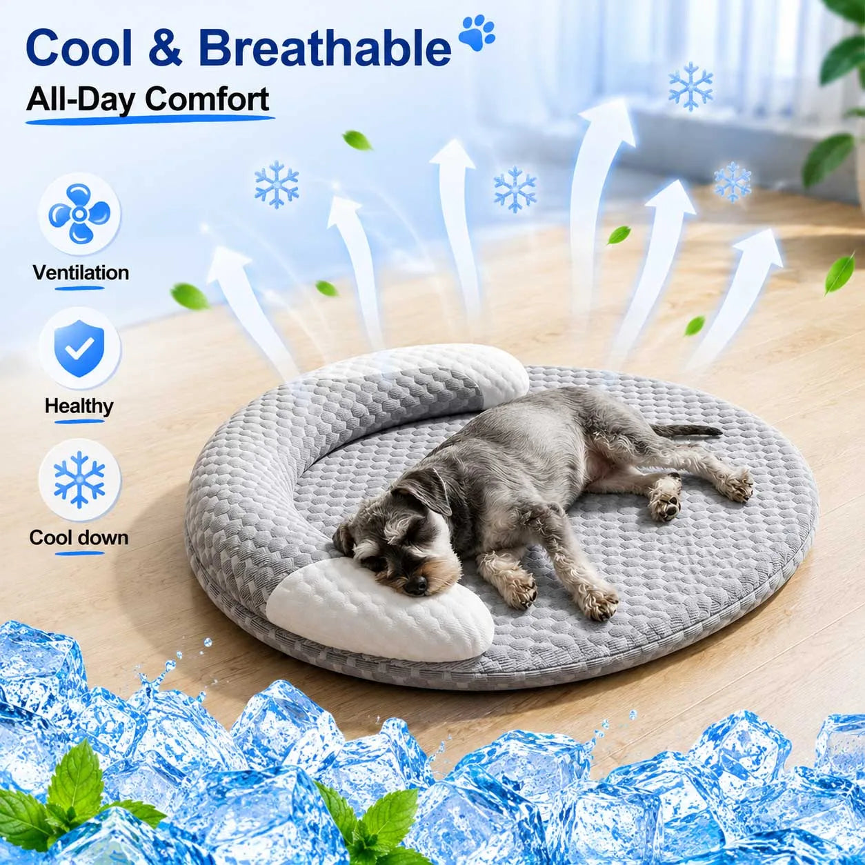 Oval Ice Silk Cooling Bed for Dogs & Cats