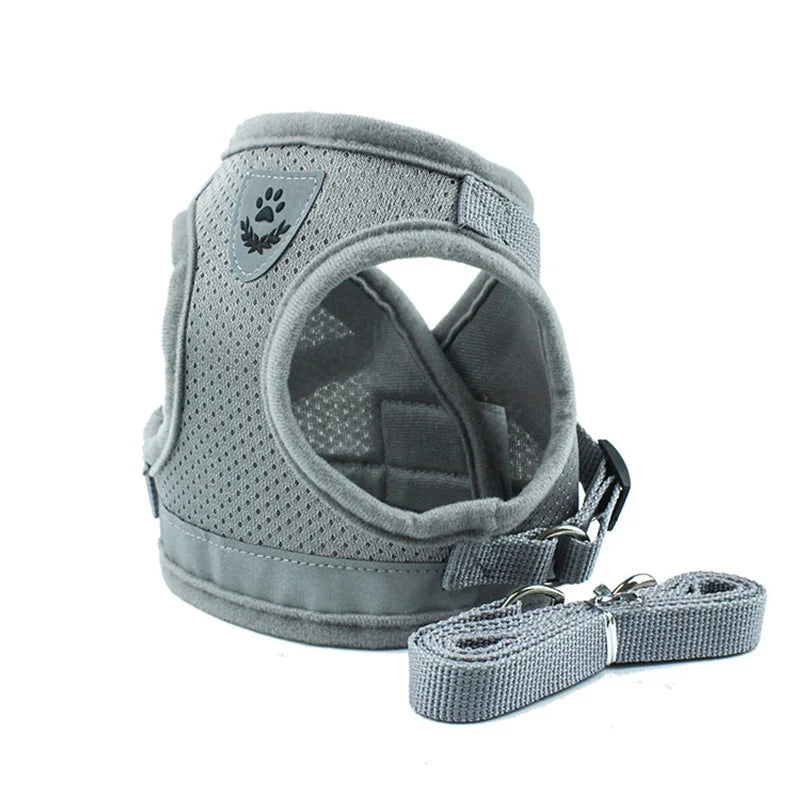 Reflective Mesh & Plaid Dog Vest Harness and Leash Set