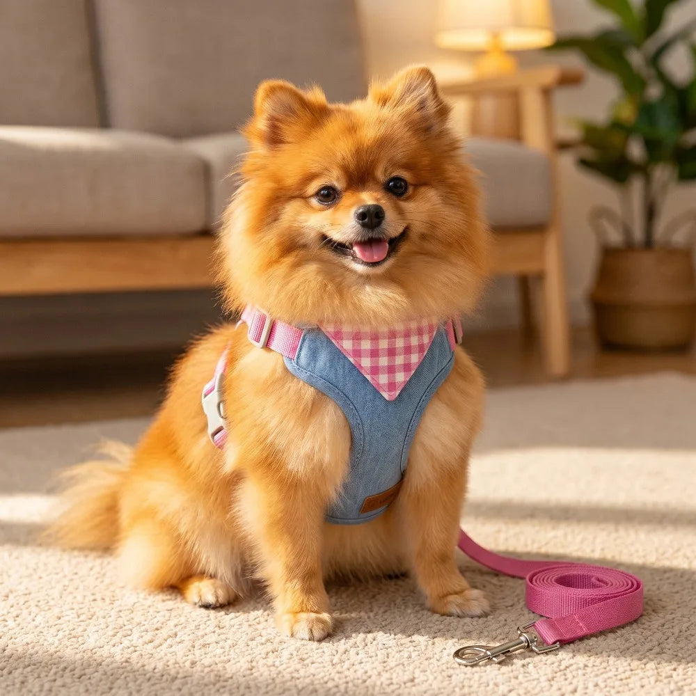 Denim No-Pull Harness & Leash Set for Dogs & Cats