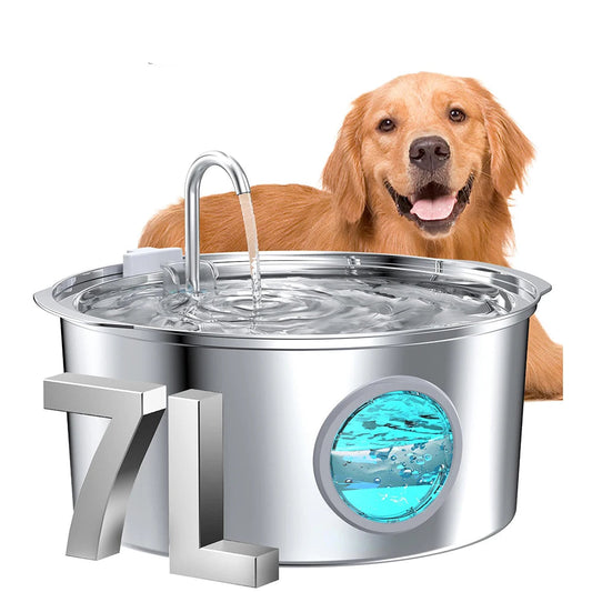 Large Pet Water Fountain - 7L Stainless Steel Automatic Dispenser with Silent Operation