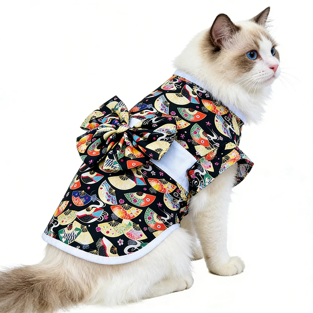 Japanese Bow Print Pet Kimono for Cats & Small Dogs
