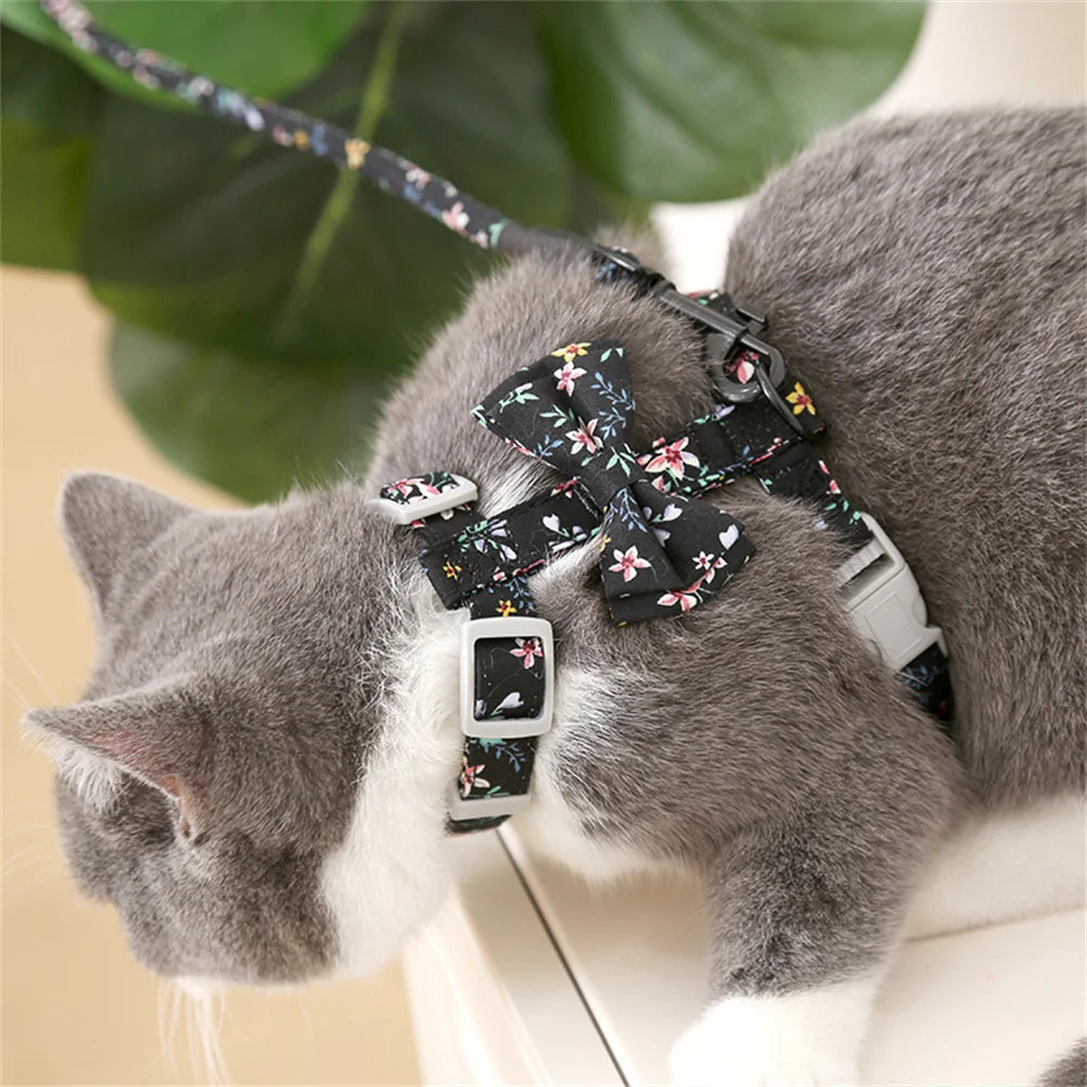 Floral Print Harness & Leash Set for Cats & Small Dogs