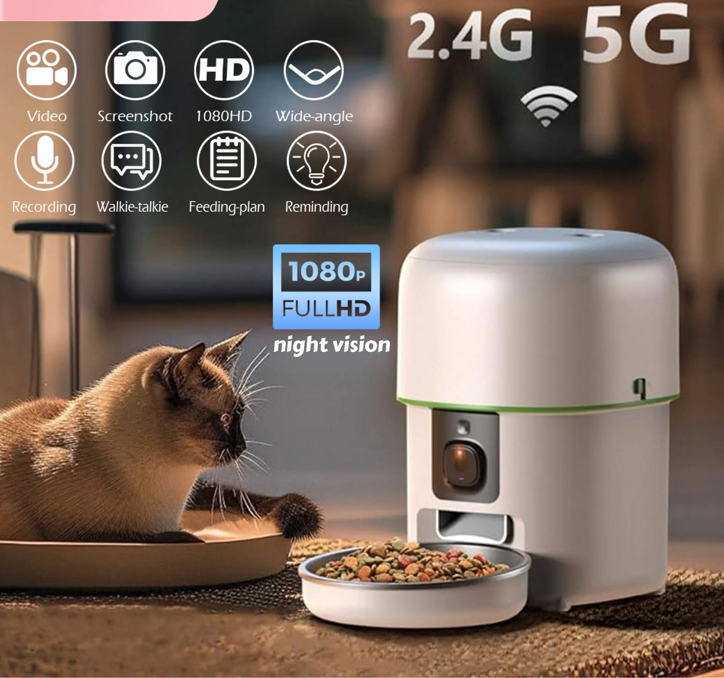 Smart Camera Pet Feeder with 1080P HD & 5G WiFi