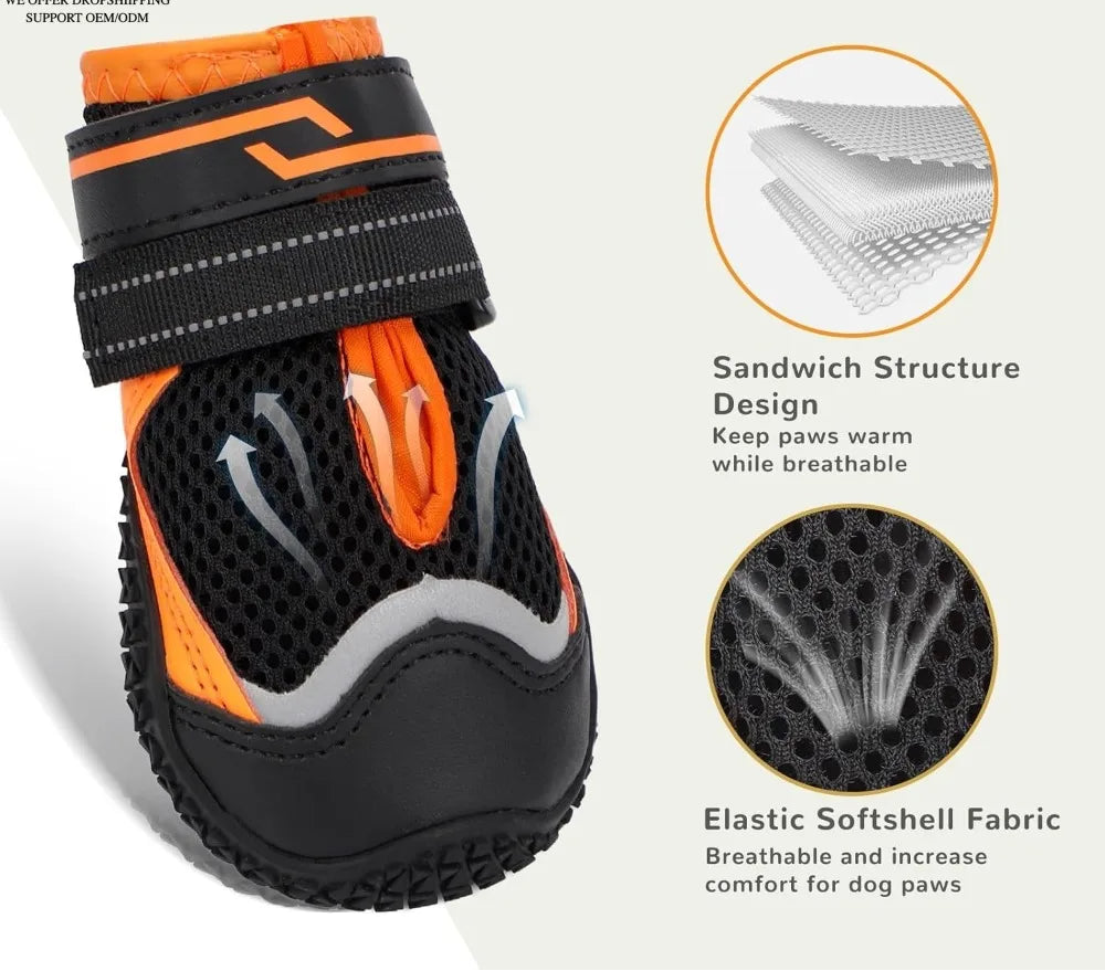 Reflective Dog Boots & Paw Protectors with Hard Toe Cap | Set of 4
