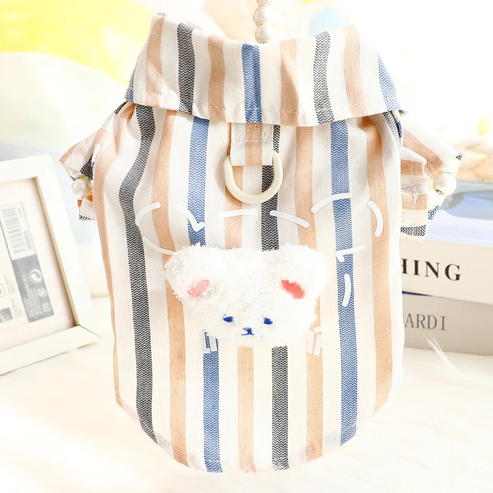 Striped Pet Shirt with D-Ring for Cats & Small Dogs