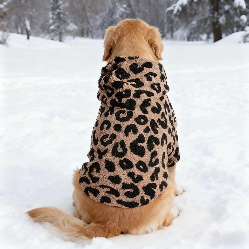 Leopard Print Fleece Dog Hoodie & Winter Coat — Medium to Large Breeds