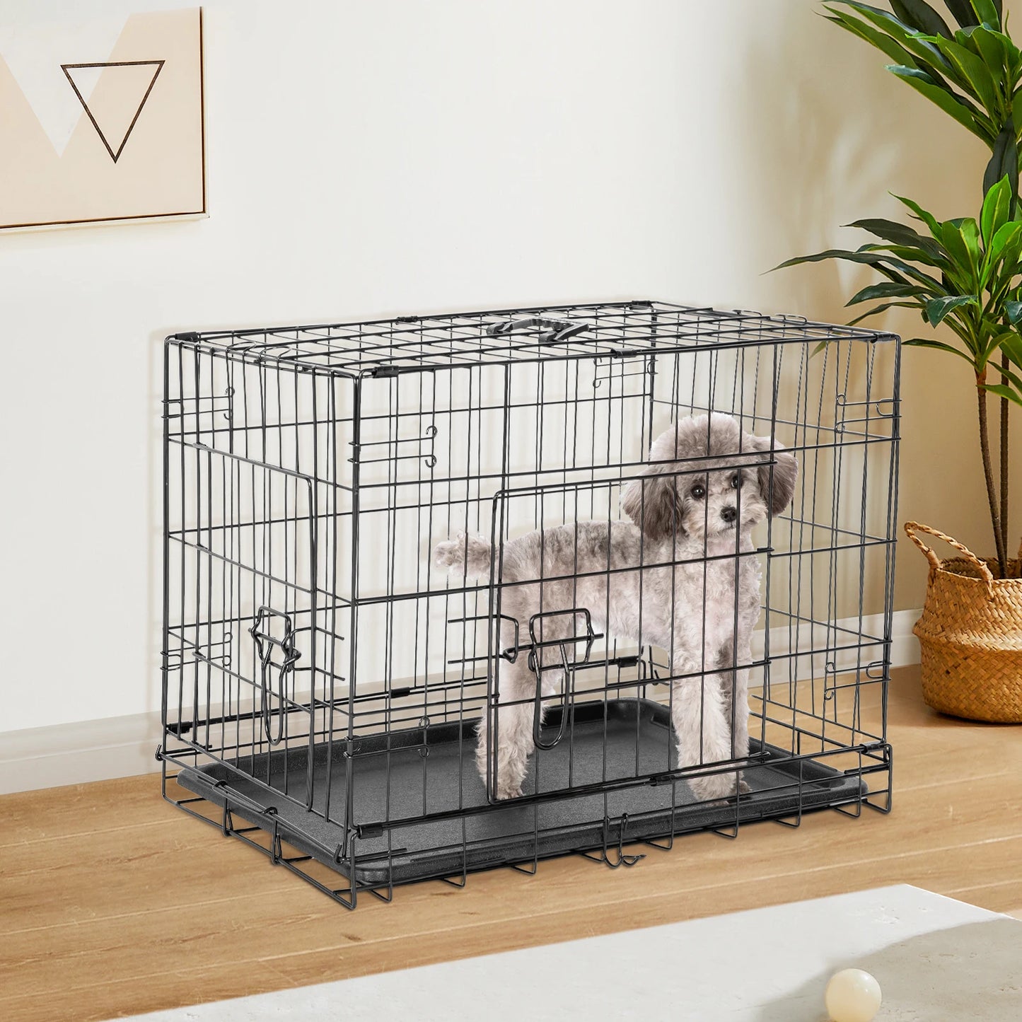 Folding Metal Wire Dog Crate with Leak-Proof Tray | Double Door