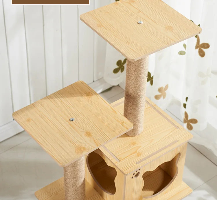 Multi-Level Wooden Cat Tree with Sisal Scratching Posts