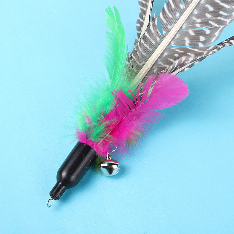 Interactive Cat Wand Replacement Head with Feathers and Bell