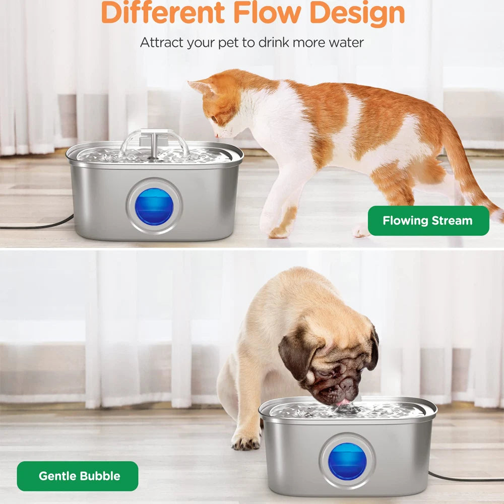 Fontaine à eau en acier inoxydable pour chats et chiens, fenêtre transparente, distributeur d'eau pour animaux de compagnie avec capteur et filtre, distributeur d'eau silencieux pour chats