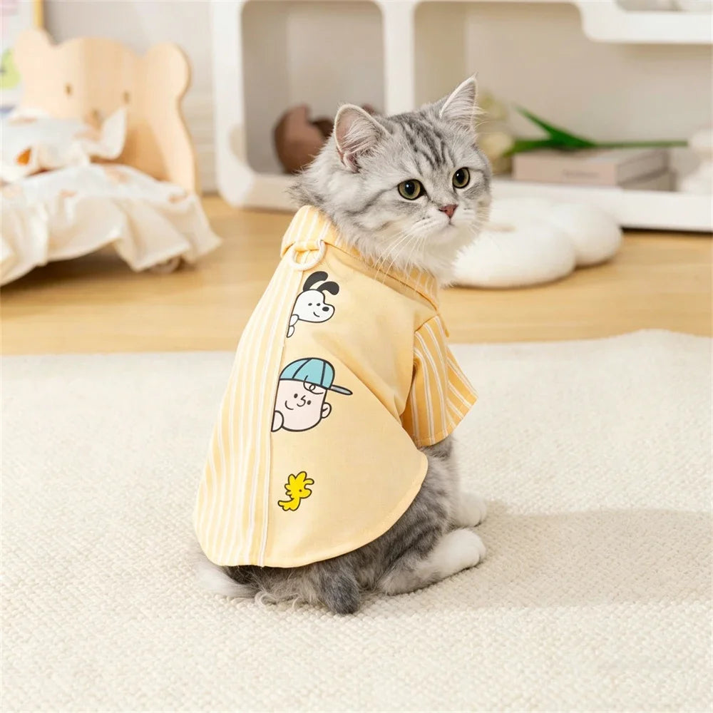 Striped Pet Shirt with D-Ring for Cats & Small Dogs