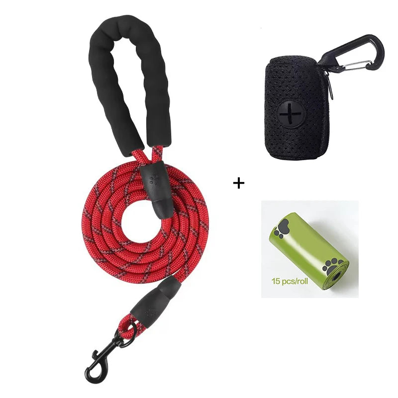 Reflective Dog Leash with Poop Bag Dispenser