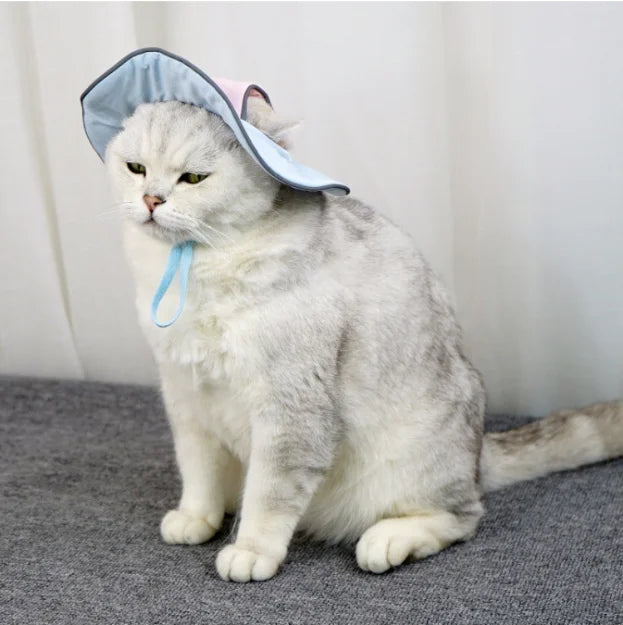 Reflective Wide Brim Bucket Sun Hat with Ear Holes for Dogs & Cats