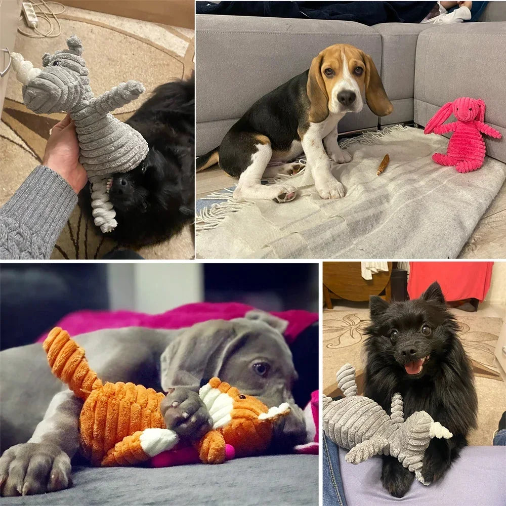 Jouet couineur en peluche pour chien - Forme d'animal en velours côtelé résistant aux morsures