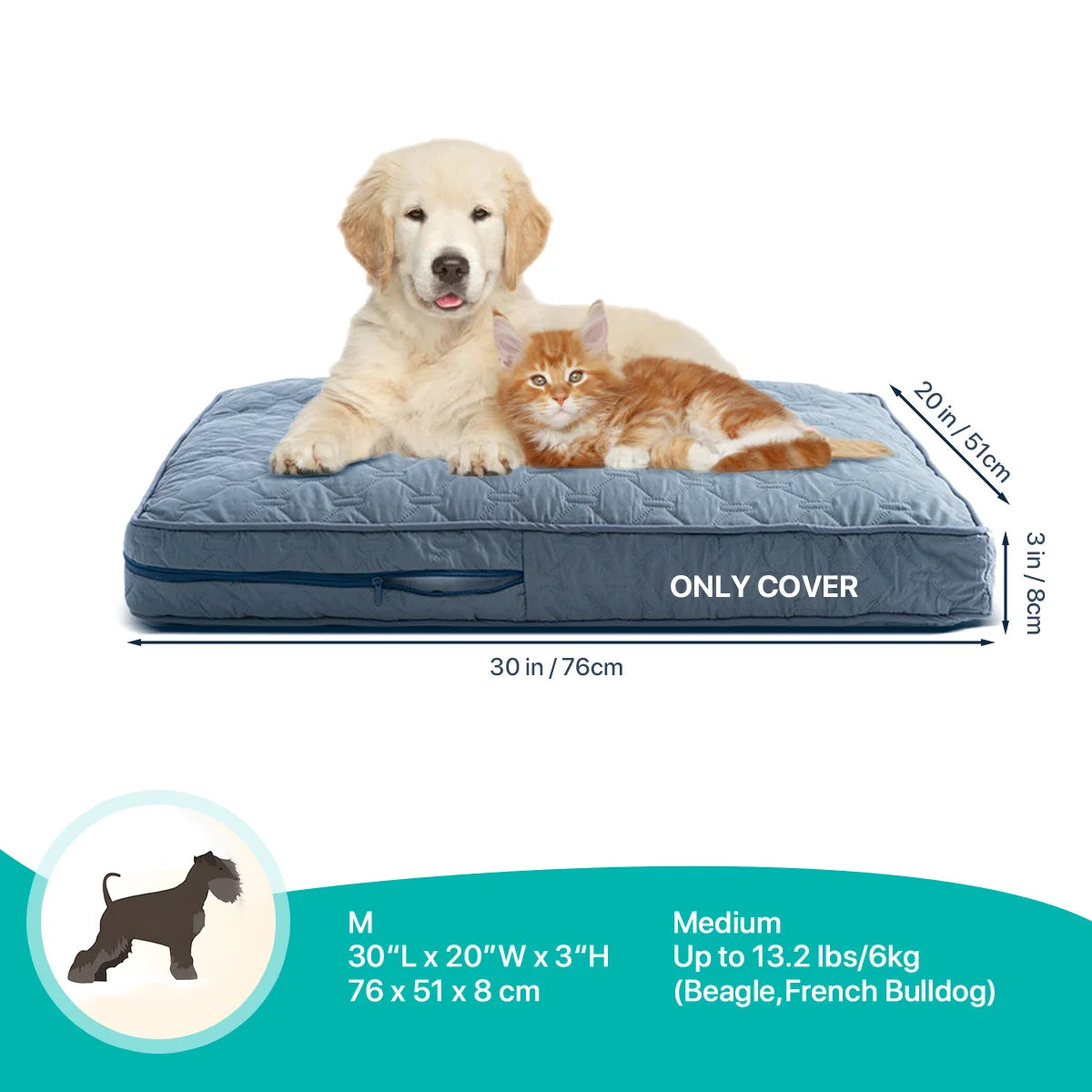 Orthopedic Dog Bed Washable Cover — Multi-Needle Quilted Foam Mat for Large Dogs & Crates