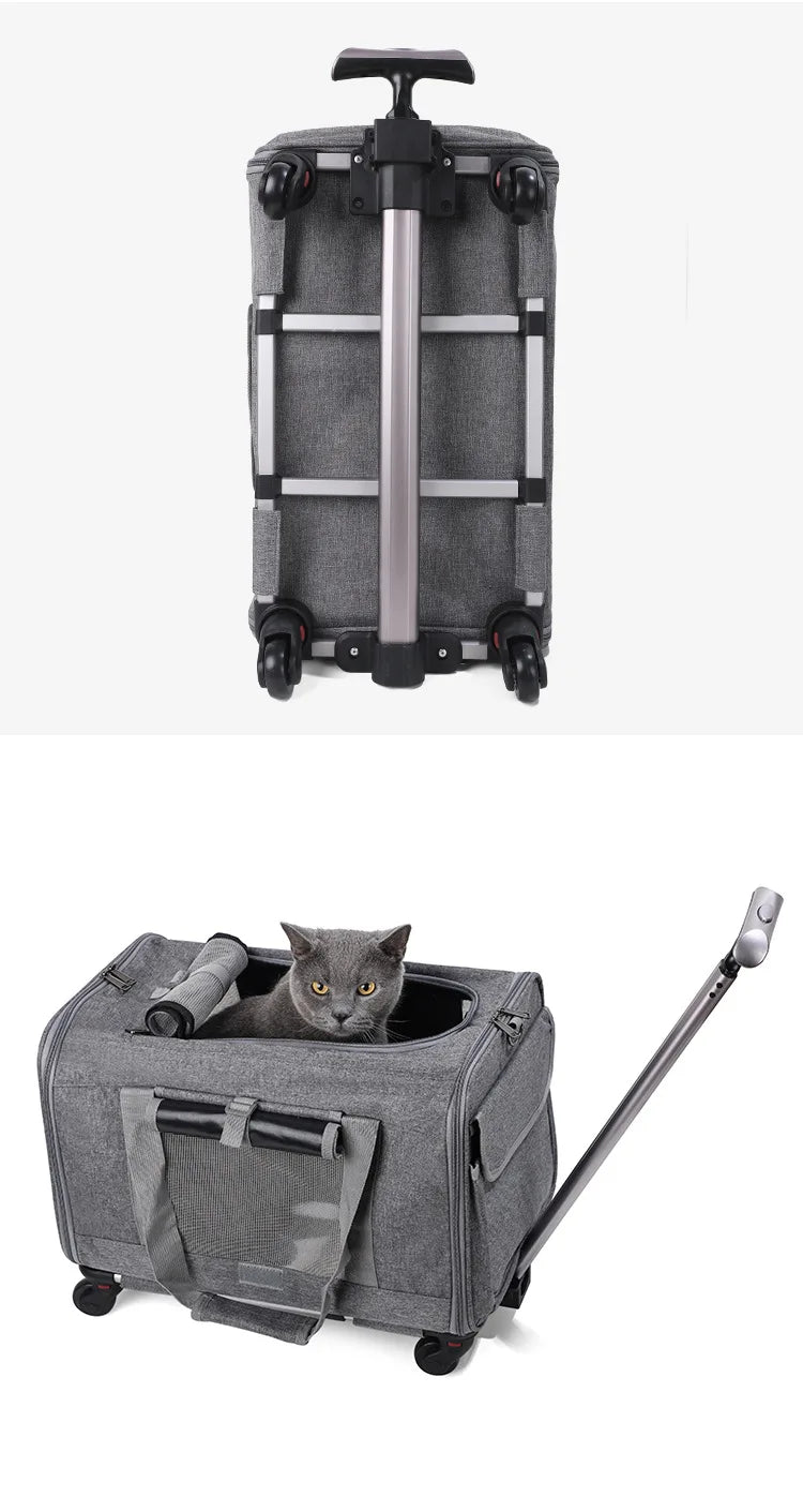 Sac de transport roulant pour animaux de compagnie avec roues — Approuvé par les compagnies aériennes et poussette pliable