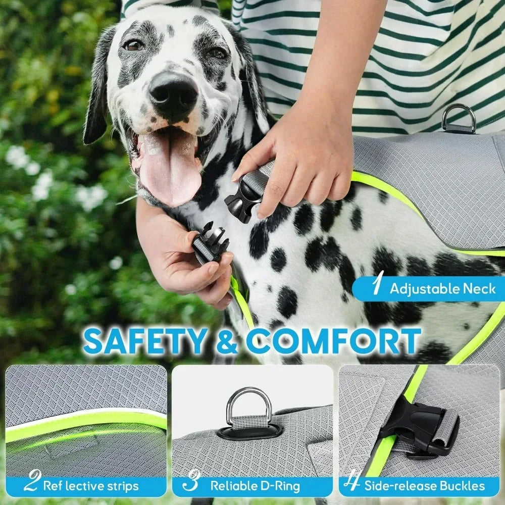 Breathable Mesh Dog Cooling Jacket with Ice Pack & Sun Protection — All Sizes