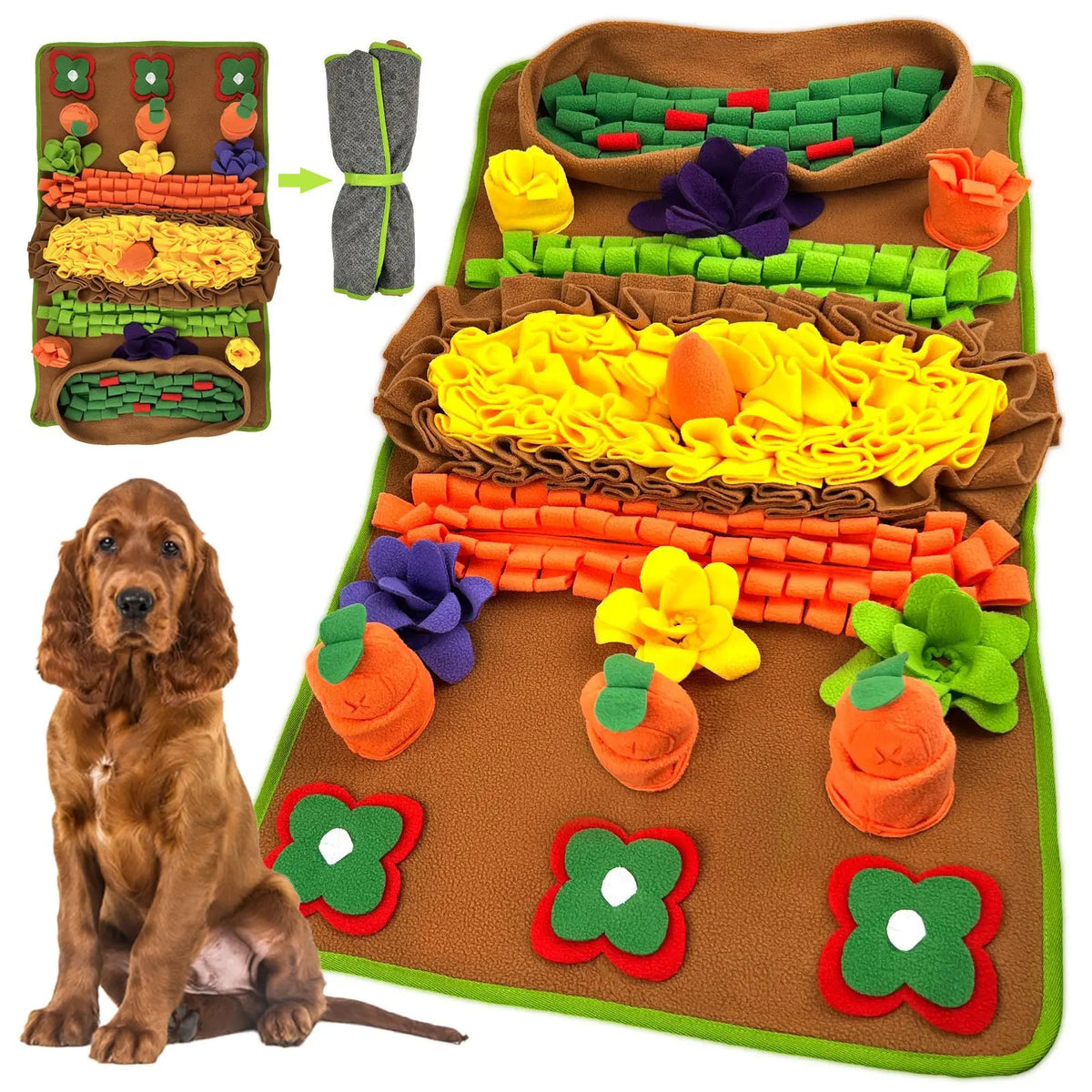 Nosework Dog Snuffle Mat with Squeaker, Carrots & Ringing Paper