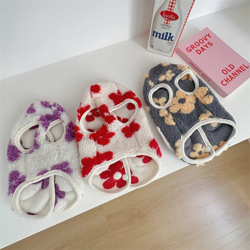 Floral Print Coral Fleece Jacket for Cats & Small Dogs