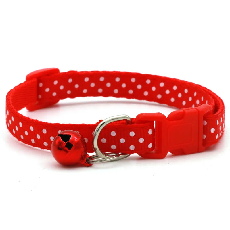 Collier à pois ajustable avec clochette pour chat et petit chien