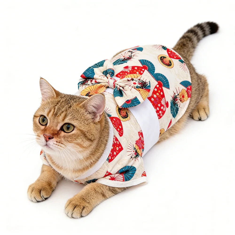 Japanese Bow Print Pet Kimono for Cats & Small Dogs