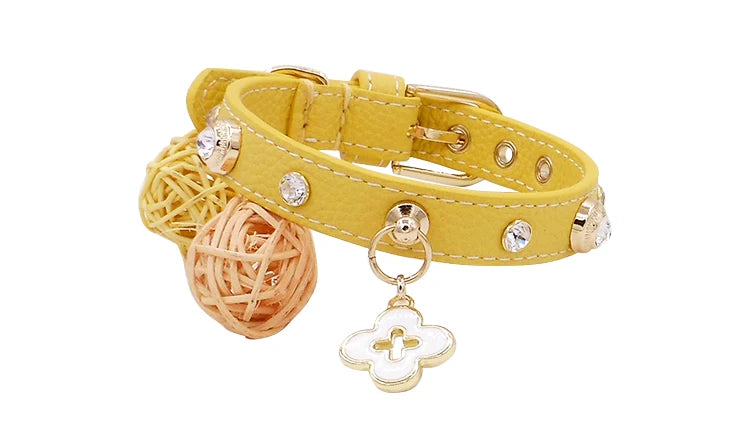 Rhinestone Genuine Leather Dog & Cat Collar