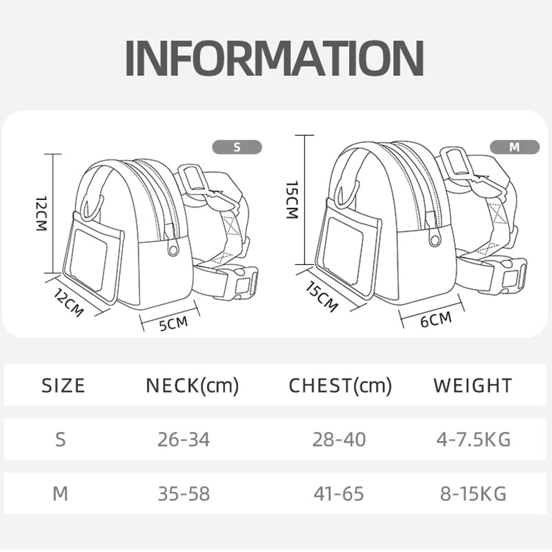 Adjustable Dog Harness with Snack Bag Backpack