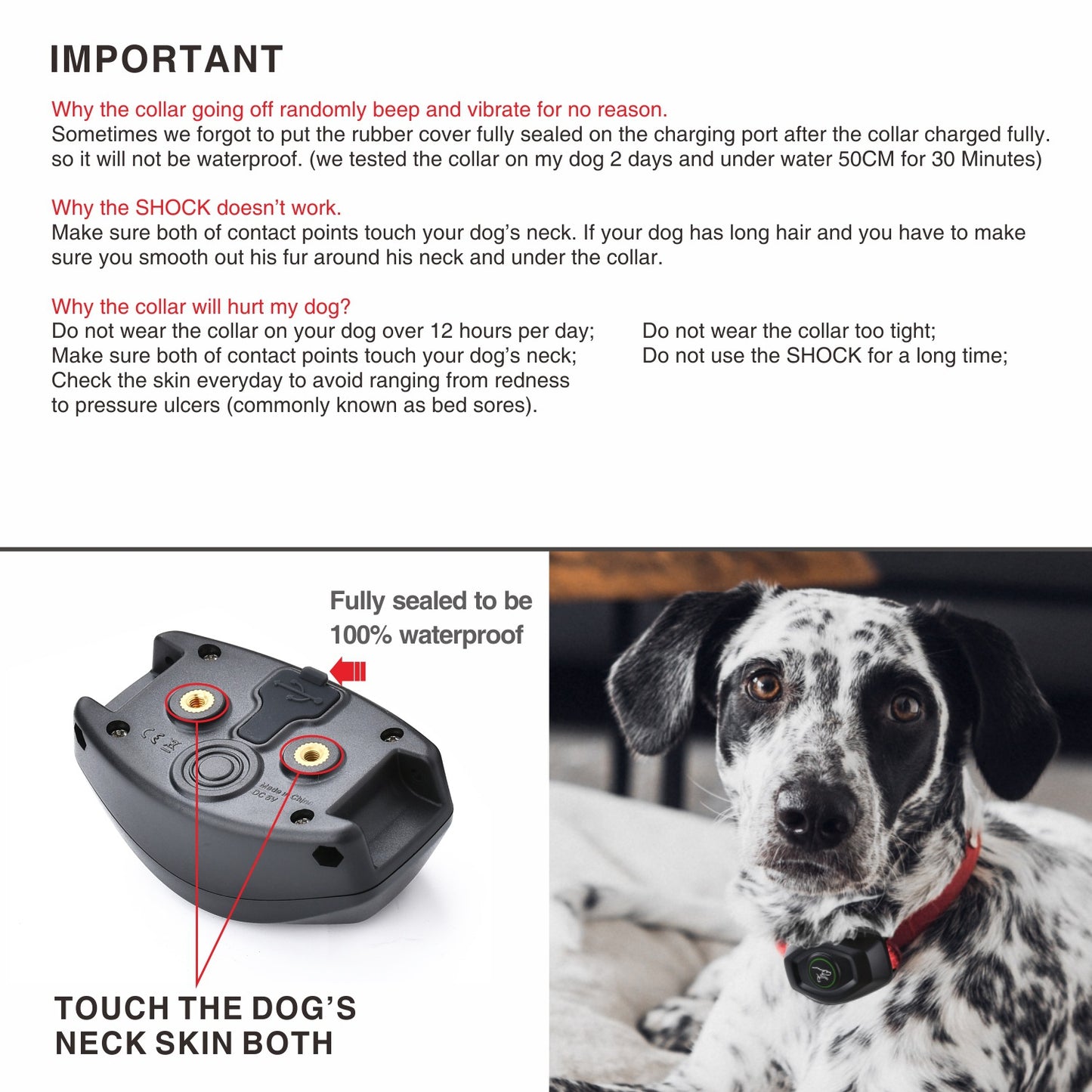 Rechargeable Dog Training Collar - IPX7 Waterproof with Remote for All Dog Sizes