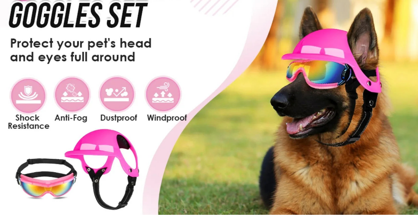 Ensemble lunettes et casque pour chien - Lunettes de soleil de protection UV pour grands chiens