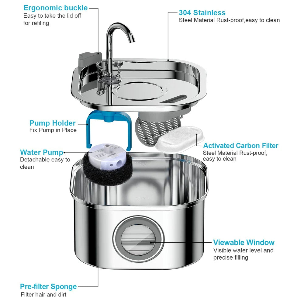 Stainless Steel Wireless Rechargeable Pet Water Fountain — Automatic Induction Drinking Bowl