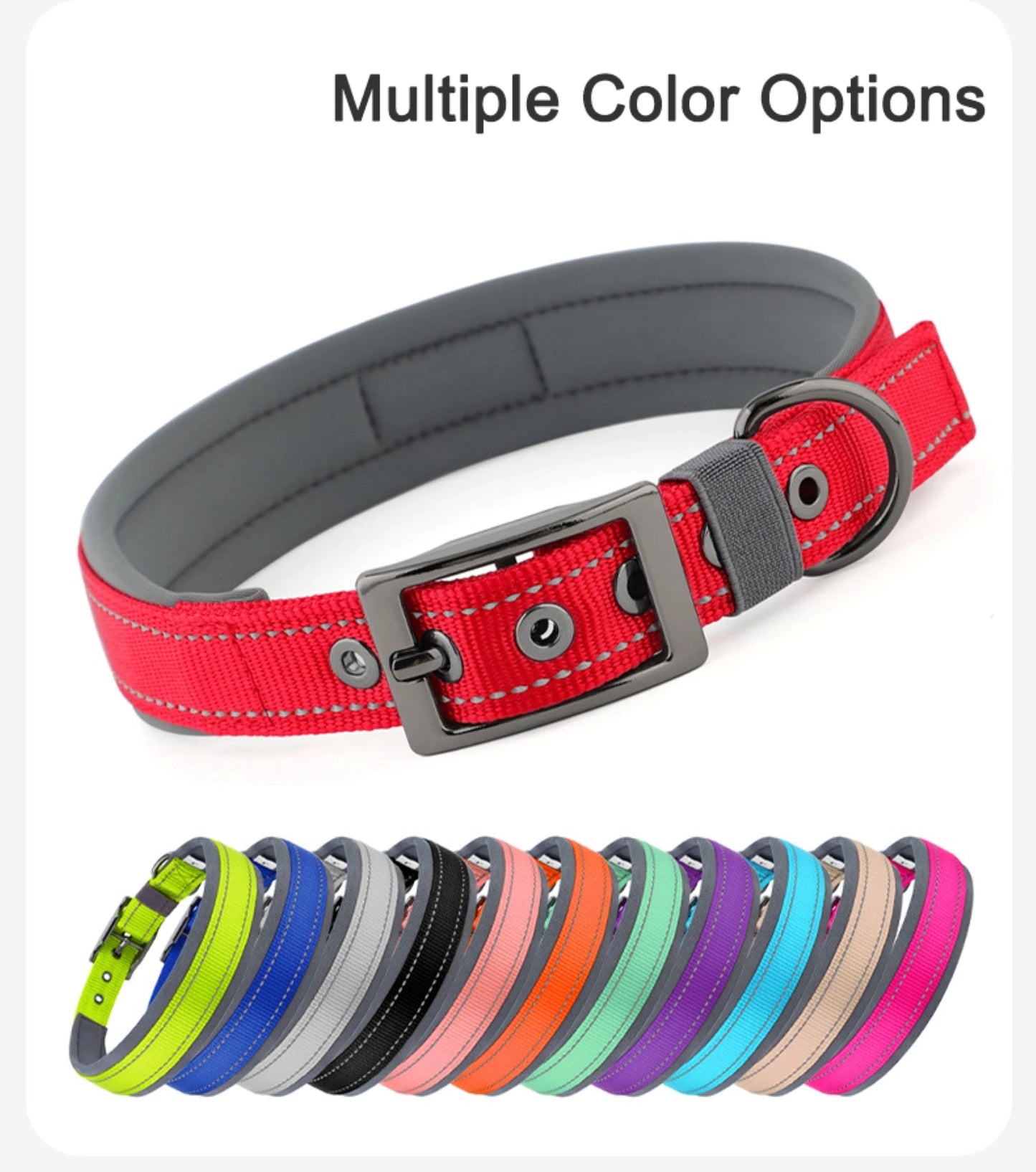 Neoprene Padded Reflective Dog Collar with Metal Buckle