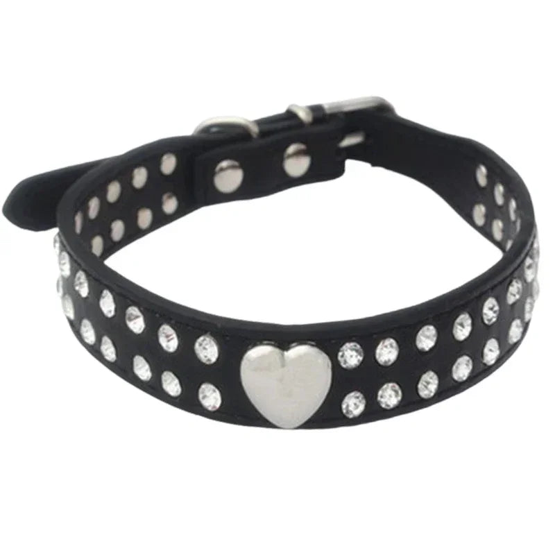 Rhinestone Heart Pet Collar