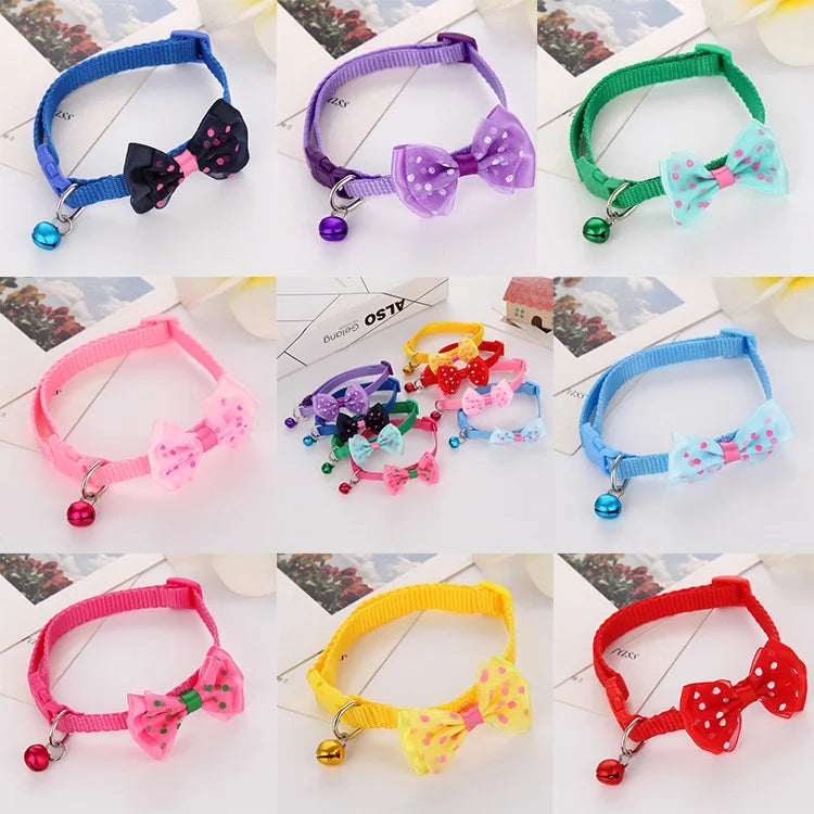 Reflective Polka Dot Bow Cat Collar with Bell