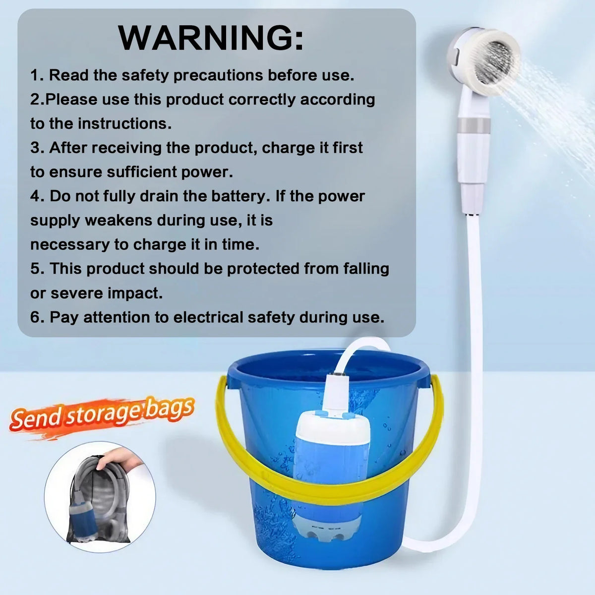 Rechargeable Portable Outdoor Shower Pump with 2m Hose
