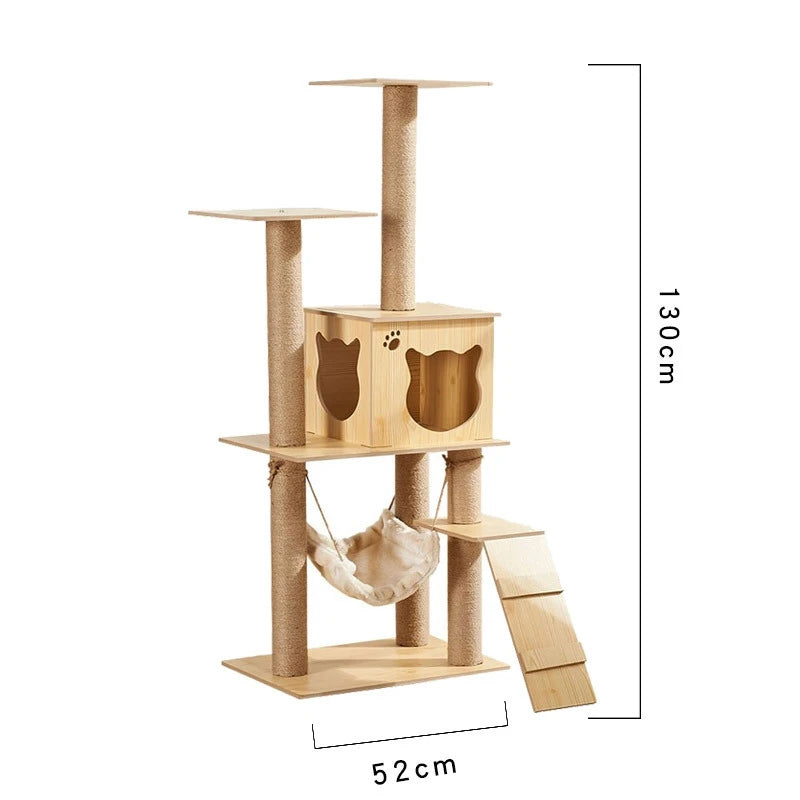 Multi-Level Wooden Cat Tree with Sisal Scratching Posts