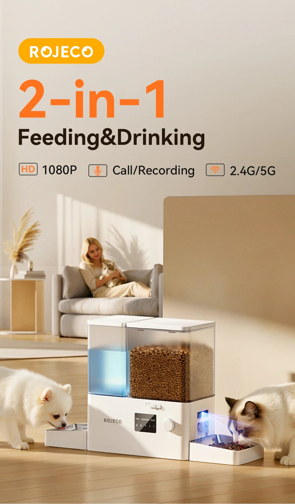 2-in-1 Automatic Pet Feeder & Gravity Water Fountain with Camera
