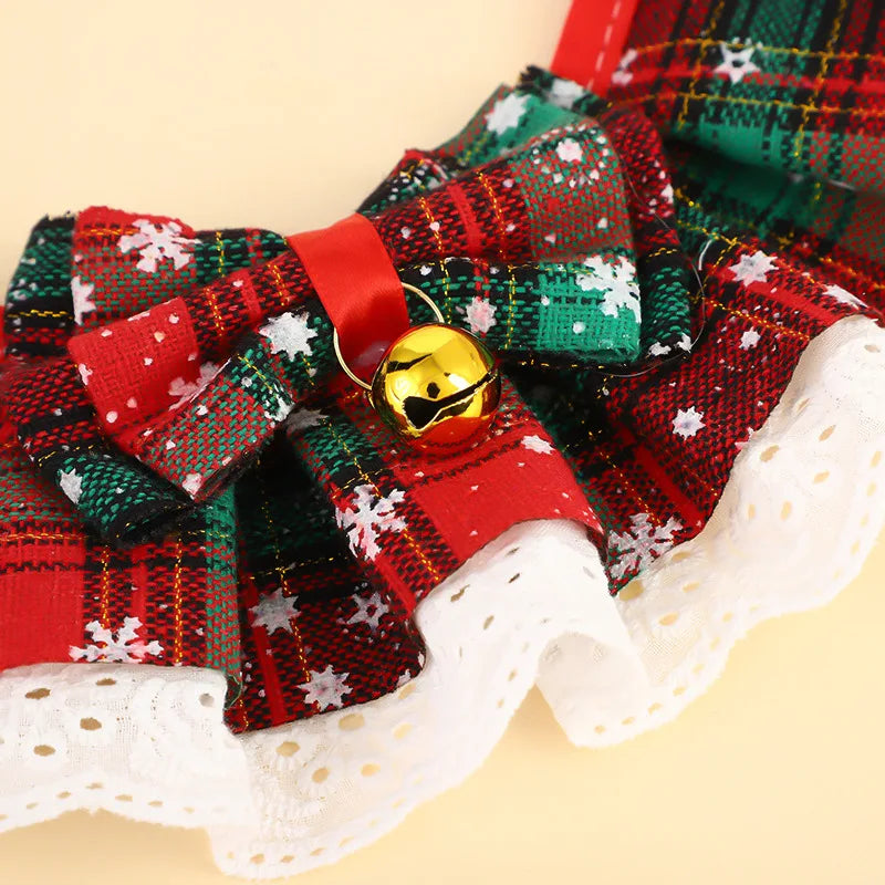 Christmas Cat Collar with Bells - Washable Bandana Scarf for Small Dogs and Cats